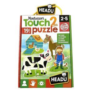 Headu Montessori THE FARM Touch 2 Pieces Puzzle Preschool Made in‎ Italy